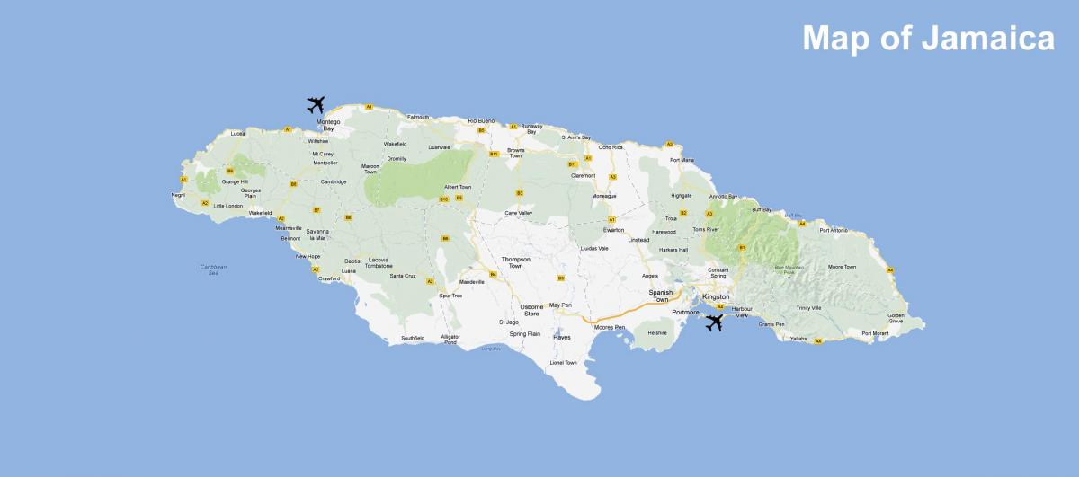 Jamaika haritası havaalanları ve köyleri